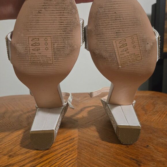 Sparkly Minimalist Ankle Strap Block Heel Sandals from David Bridal - Picture 4 of 9